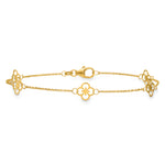Herco 14K Polished Fancy Clover Station 7 Inch Cable Bracelet
