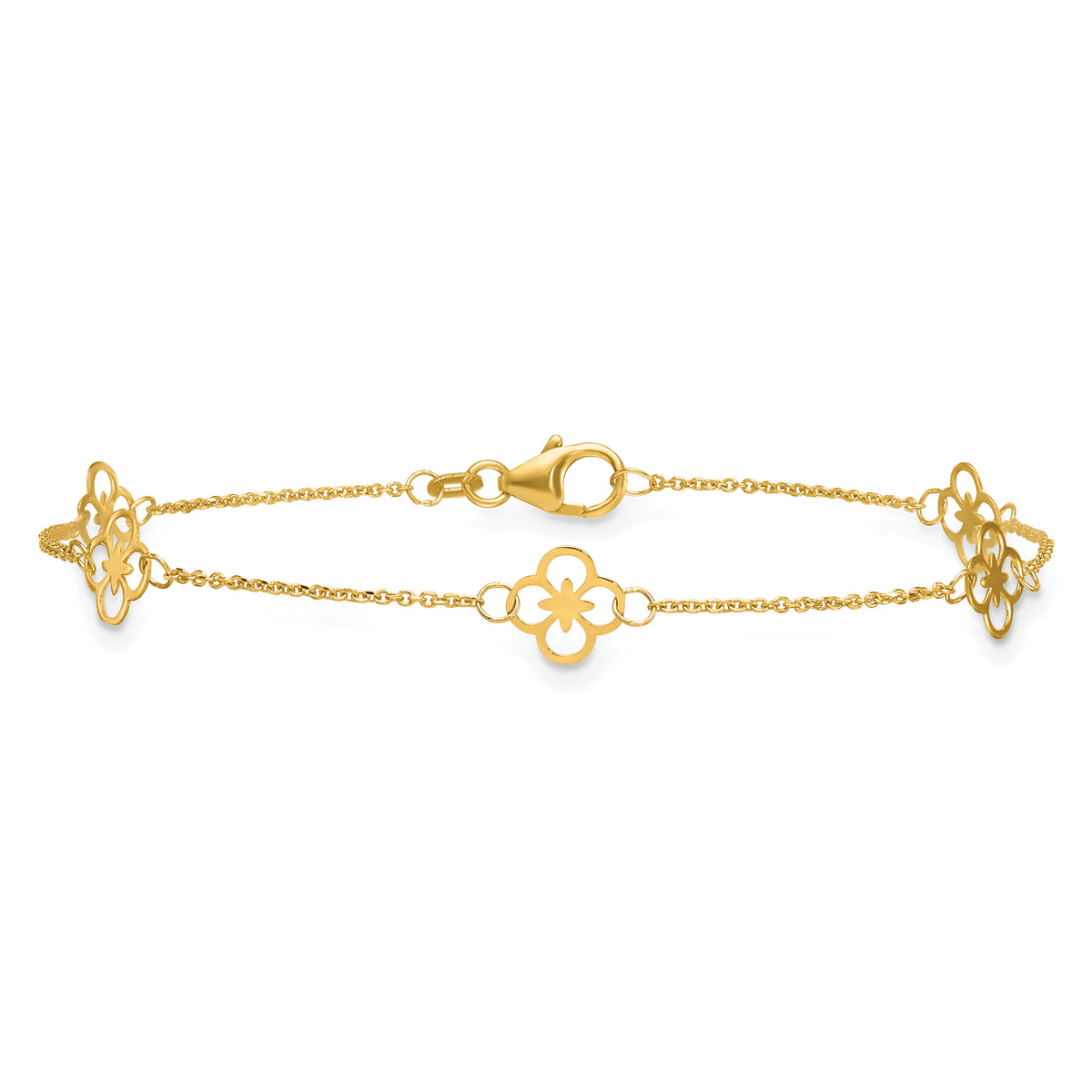 Herco 14K Polished Fancy Clover Station 7 Inch Cable Bracelet