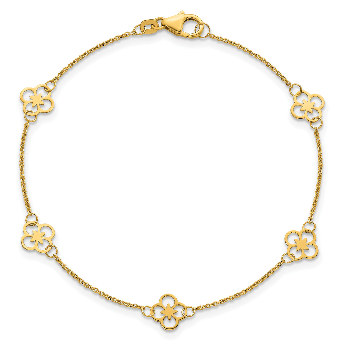 Herco 14K Polished Fancy Clover Station 7 Inch Cable Bracelet
