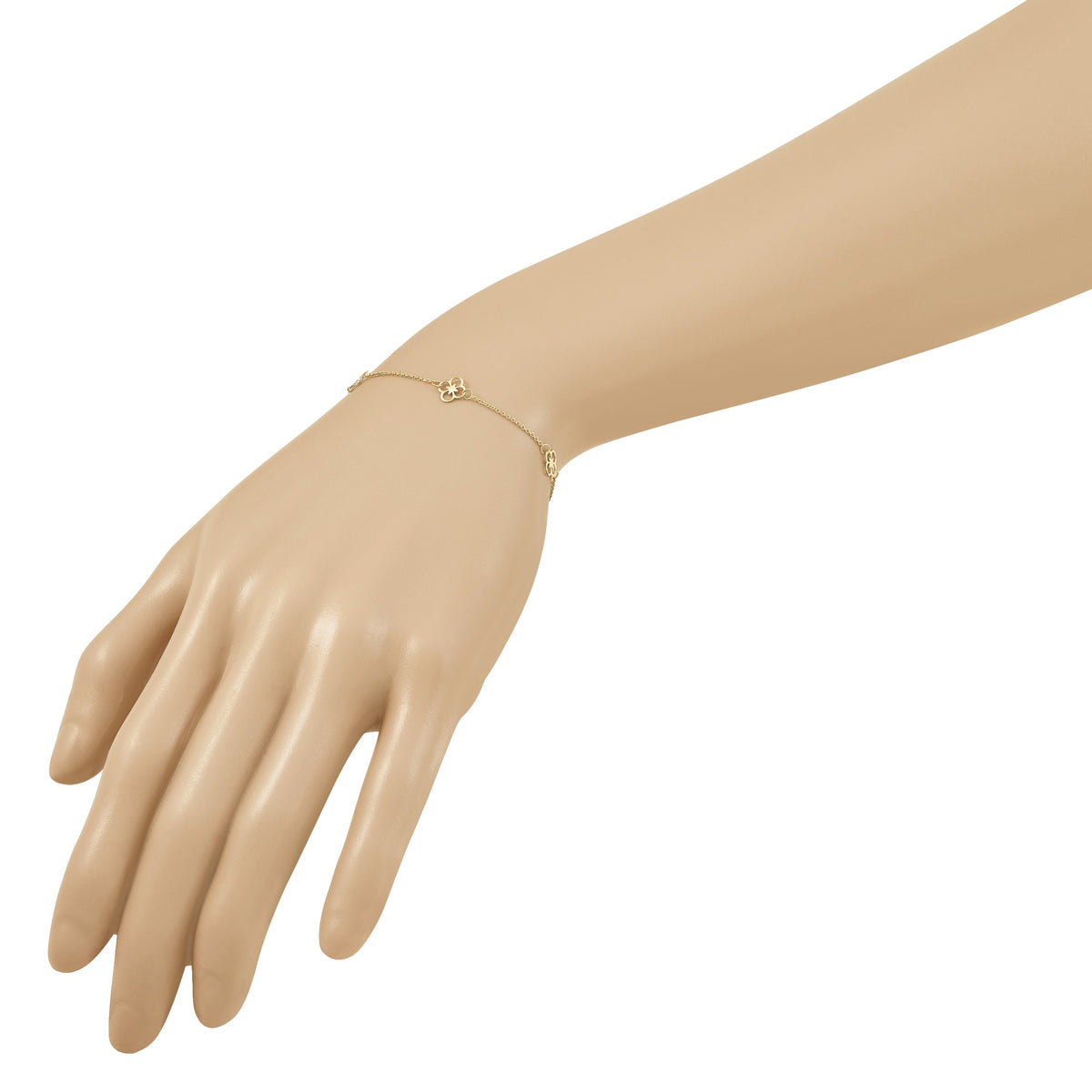 Herco 14K Polished Fancy Clover Station 7 Inch Cable Bracelet