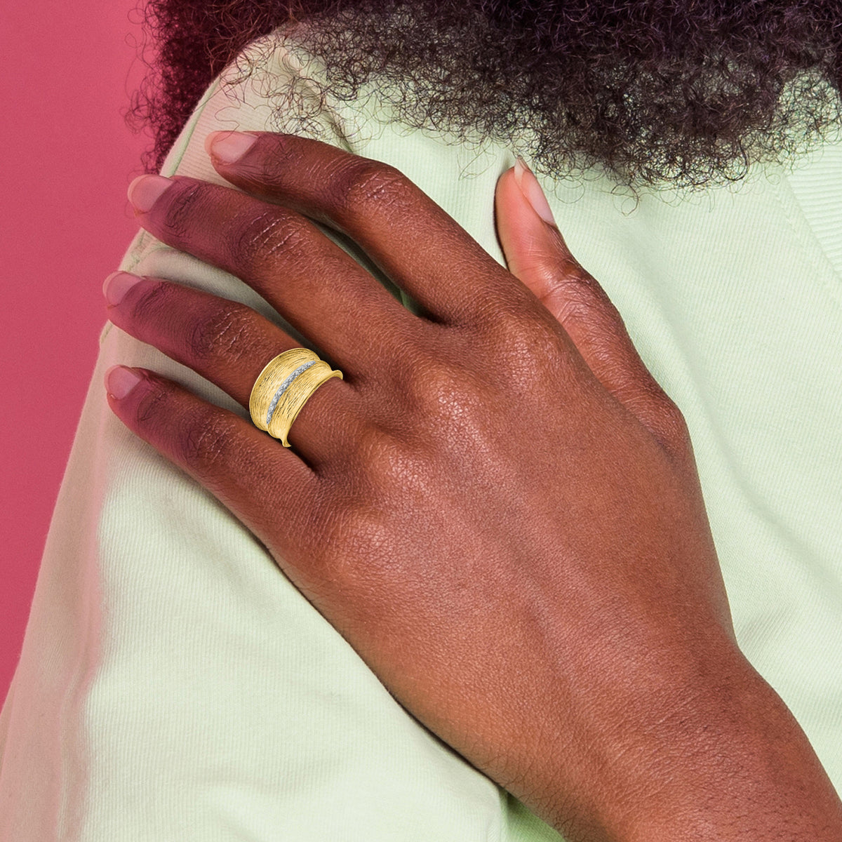 Herco 14K with White Rhodium Polished and Textured Diamond Ring