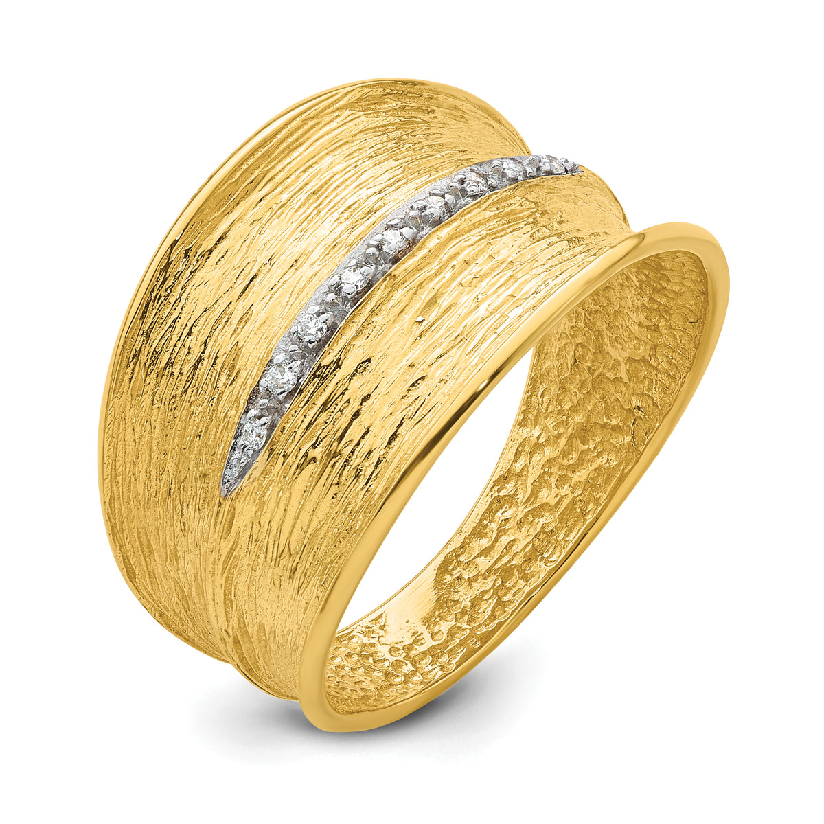 Herco 14K with White Rhodium Polished and Textured Diamond Ring
