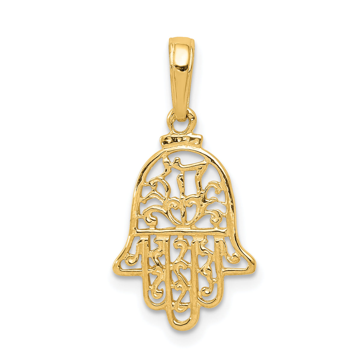 14k Yellow Gold Hamsa Pendant, 23mm