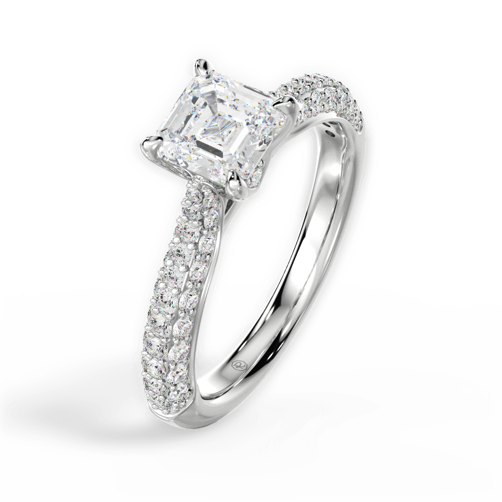 Kira Asscher Cut Lab Grown Diamond 14Kt White Gold Engagement Ring - View 2