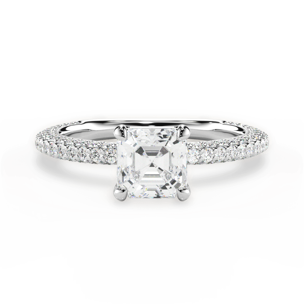 Kristen Asscher Cut Lab Grown Diamond 18Kt White Gold Engagement Ring