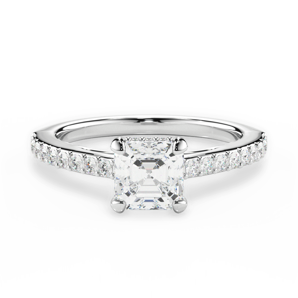 Joan Asscher Cut Lab Grown Diamond 18Kt White Gold Engagement Ring