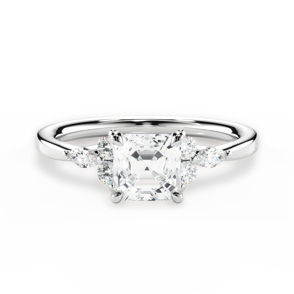 Cynthia Asscher Cut Lab Grown Diamond 18Kt White Gold Engagement Ring