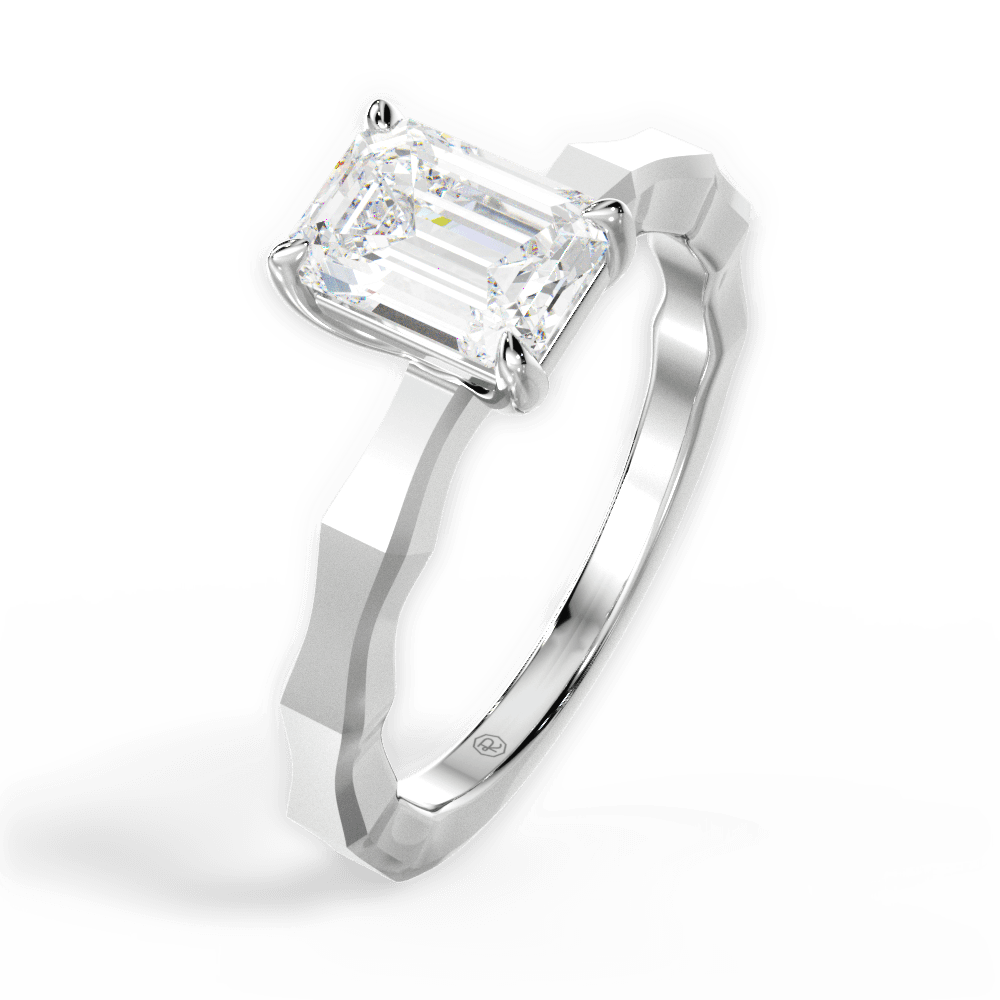 Aaliyah Emerald Cut Lab Grown Diamond 18Kt White Gold Engagement Ring - View 4