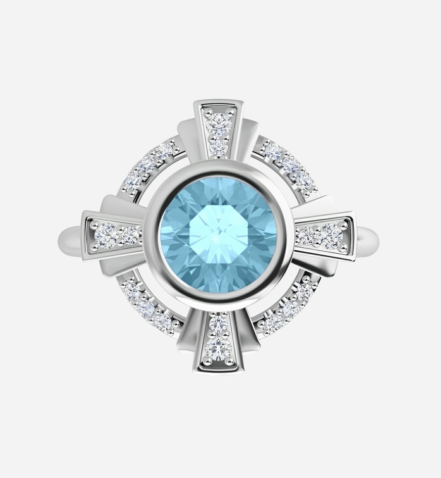 Blue topaz color gem ring with diamonds