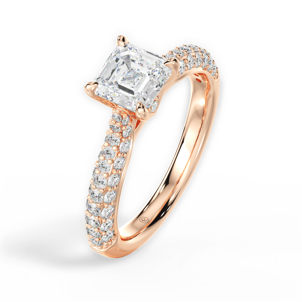 Kira Asscher Cut Lab Grown Diamond 18Kt Rose Gold Engagement Ring - View 3