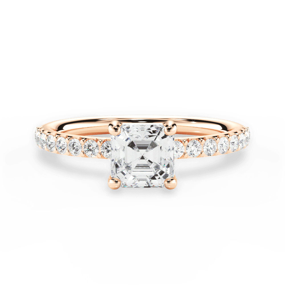 Elsie Asscher Cut Lab Grown Diamond 18Kt Rose Gold Engagement Ring