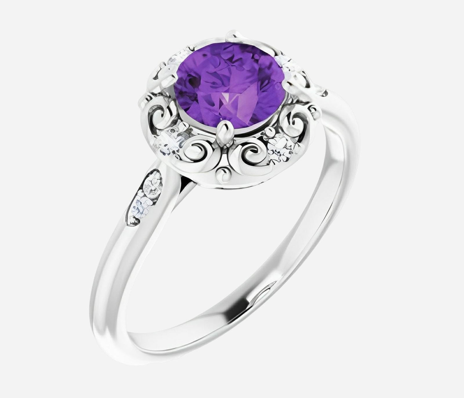 Natural amethyst and 10 natural diamonds SI1-H