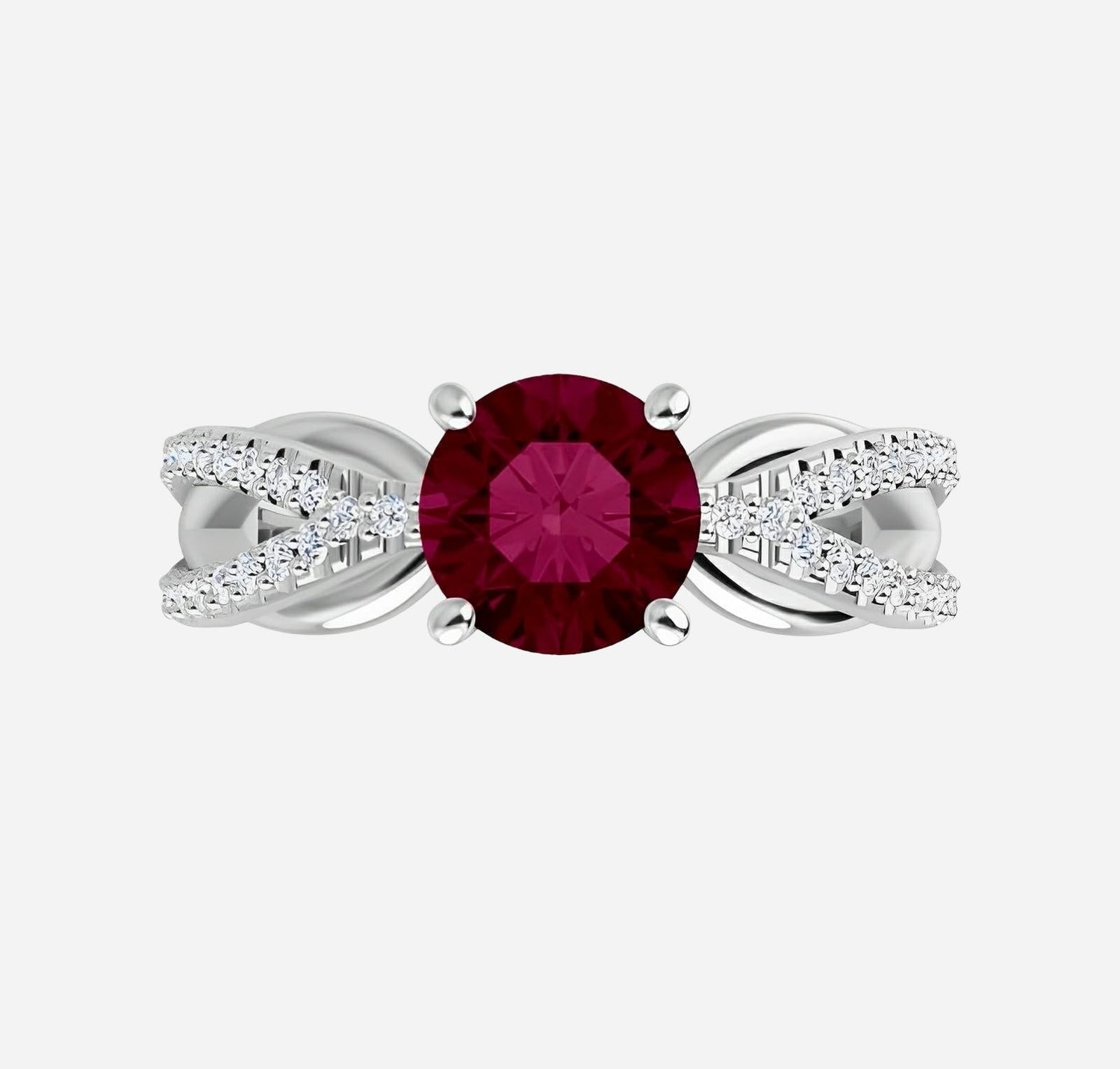 Red garnet color gem ring with lab grown diamonds