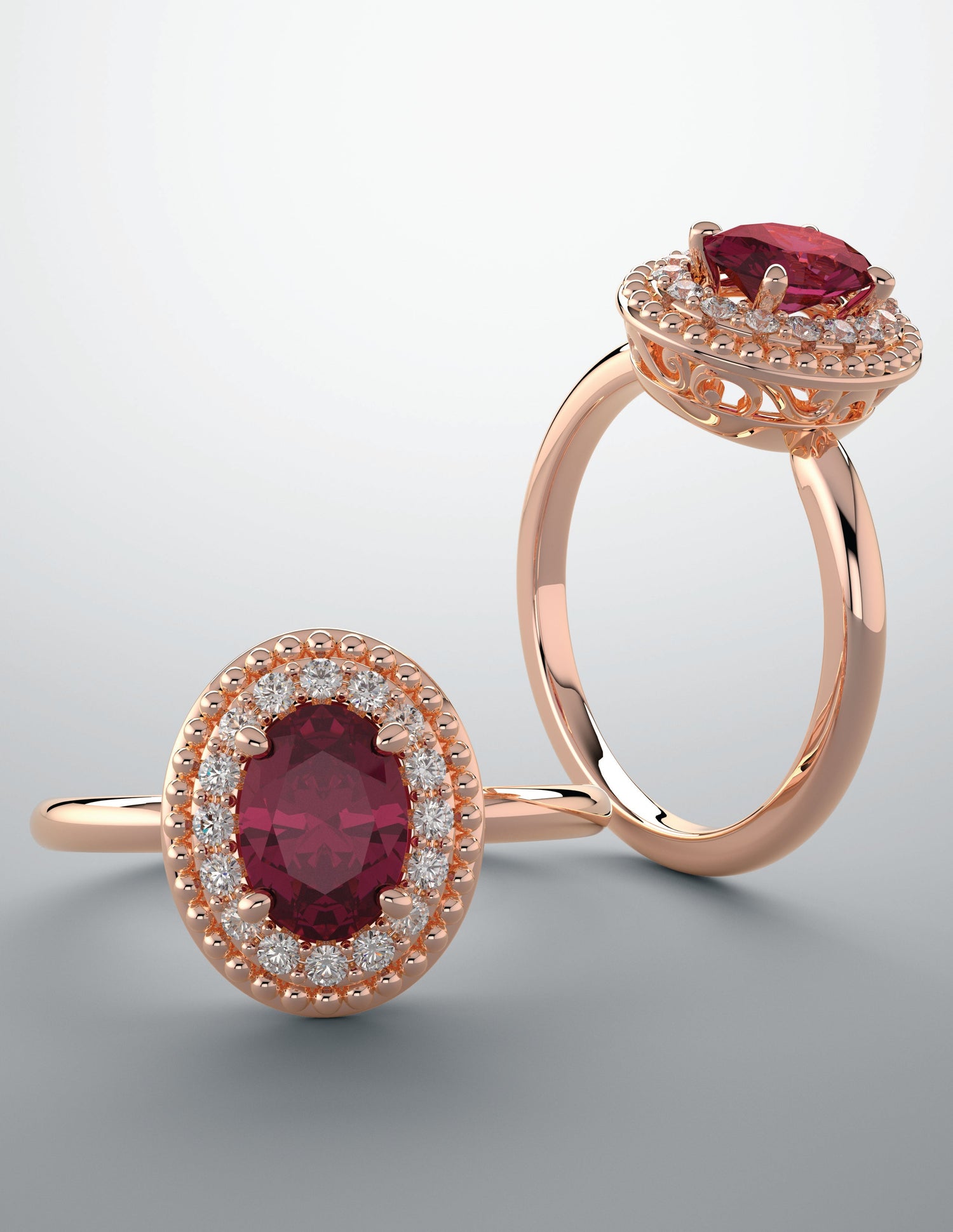Color gem ring with rose gold and featuring a natural red ruby