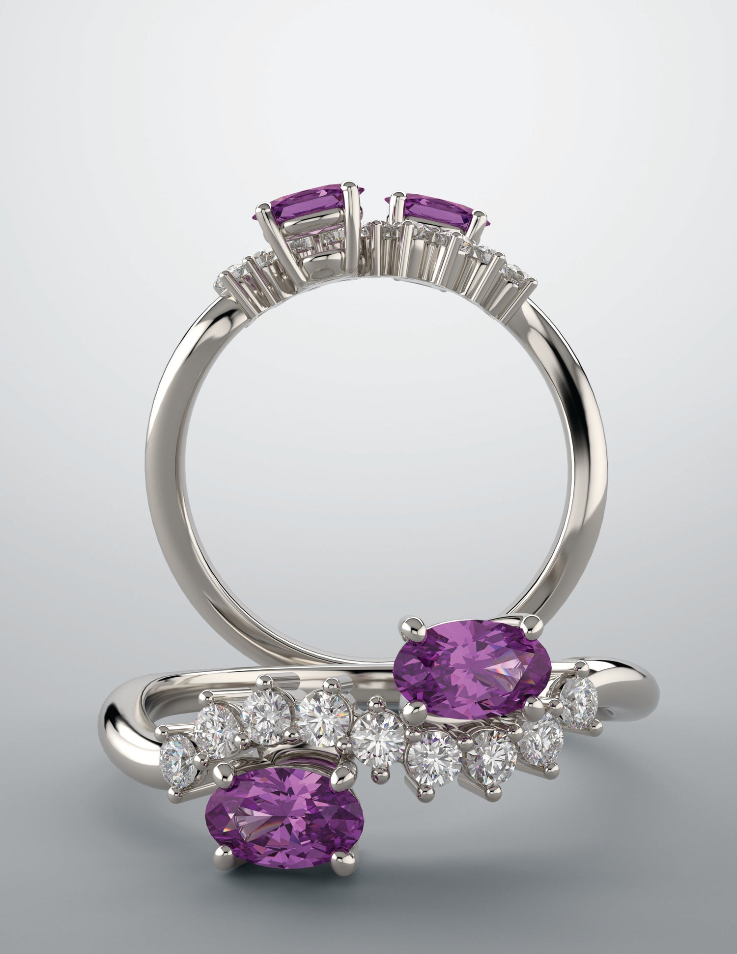 Amethyst ring with clear imitation diamonds