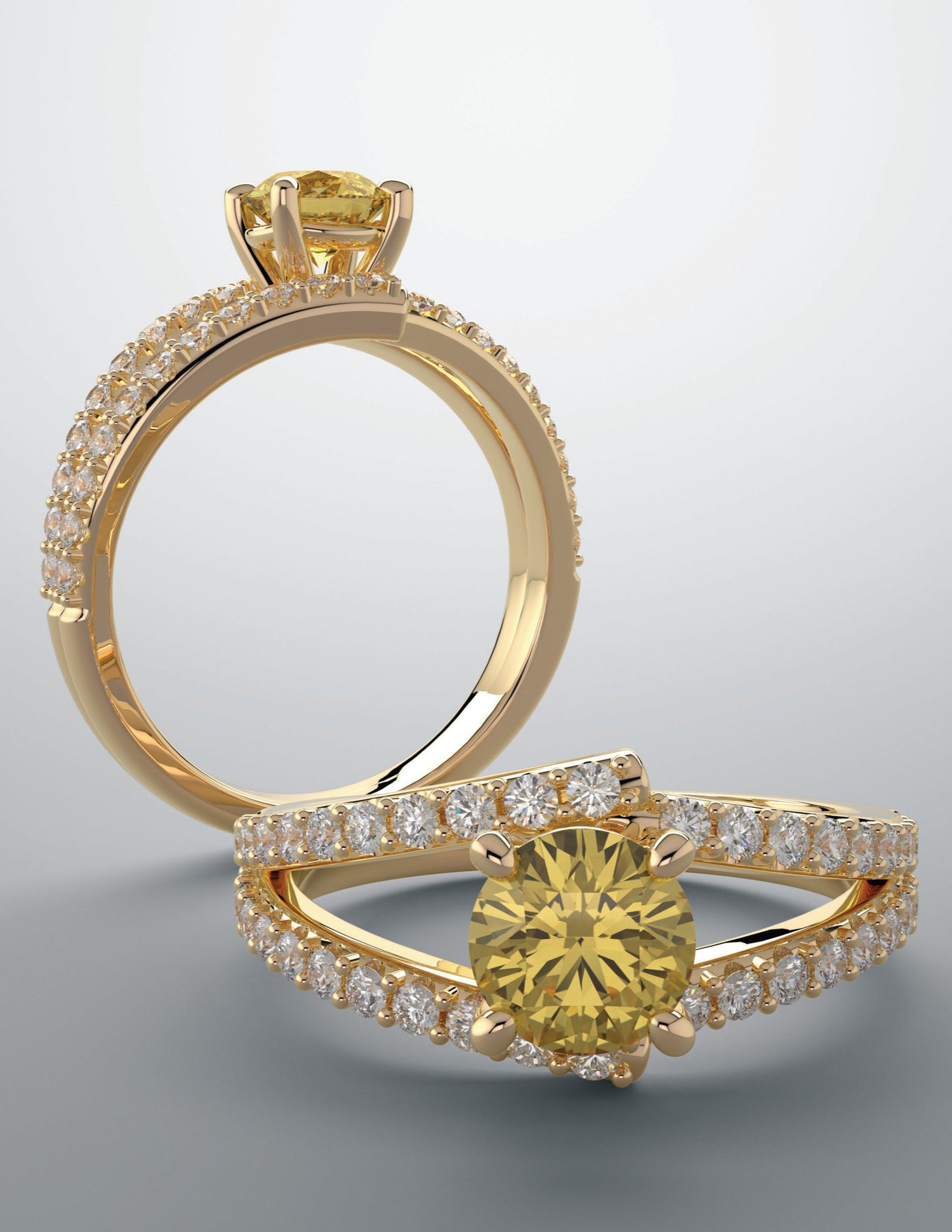 Yellow sapphire ring with 3/4ctw natural diamonds