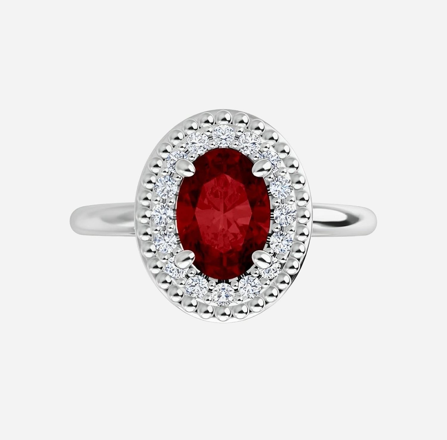 Red garnet color gem ring with lab grown diamonds