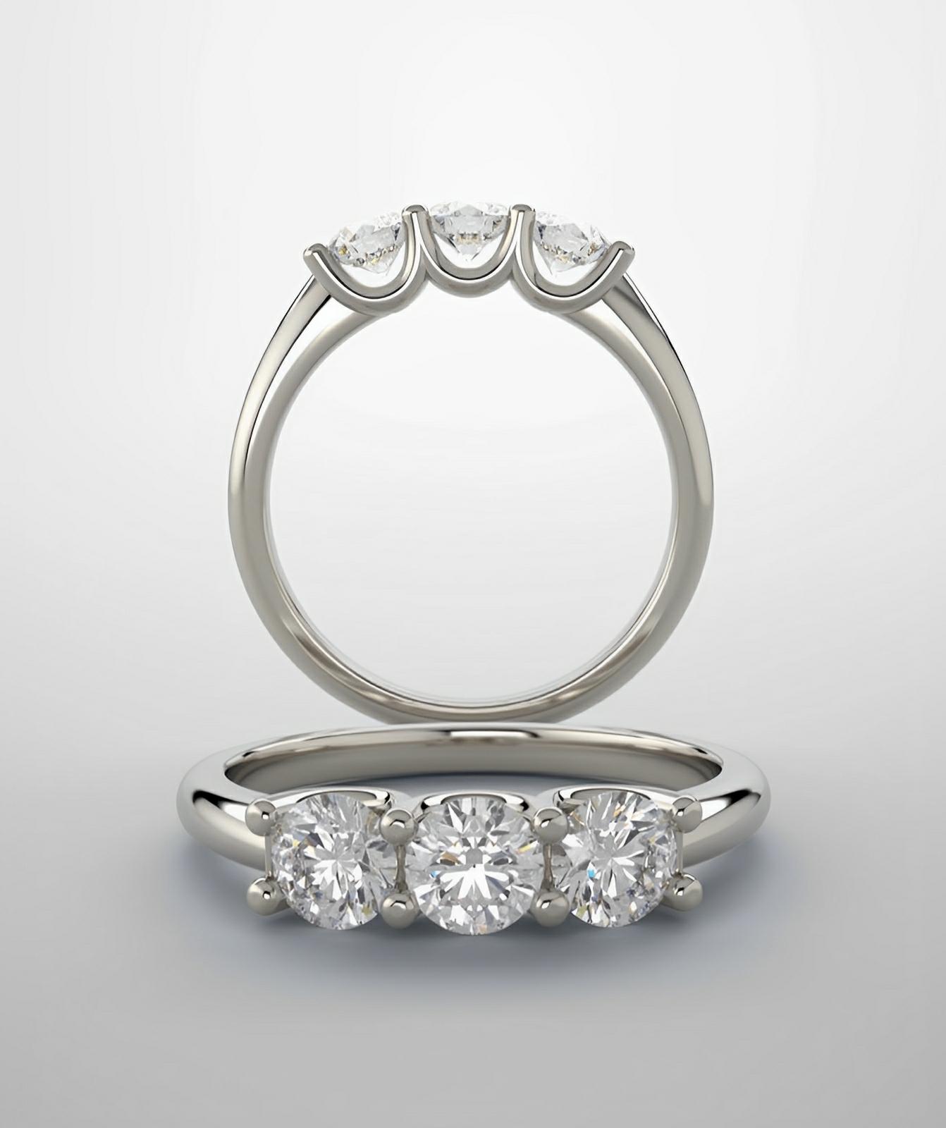Diamond band 3 stone ring, continuum silver and lab grown diamonds.
