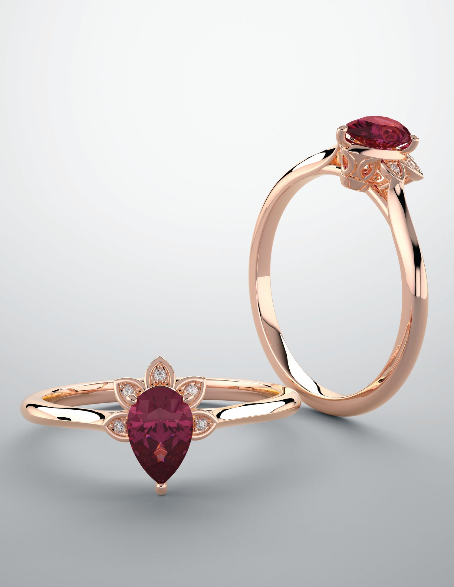 Color gem ring with imitation red ruby & lab grown diamonds