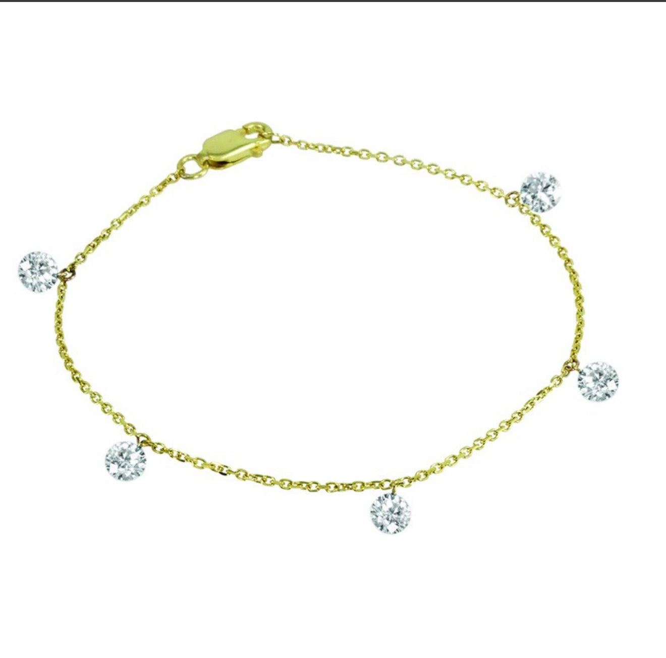 1.00 Ctw 14Kt Yellow Gold Round Drop Drill Bracelet