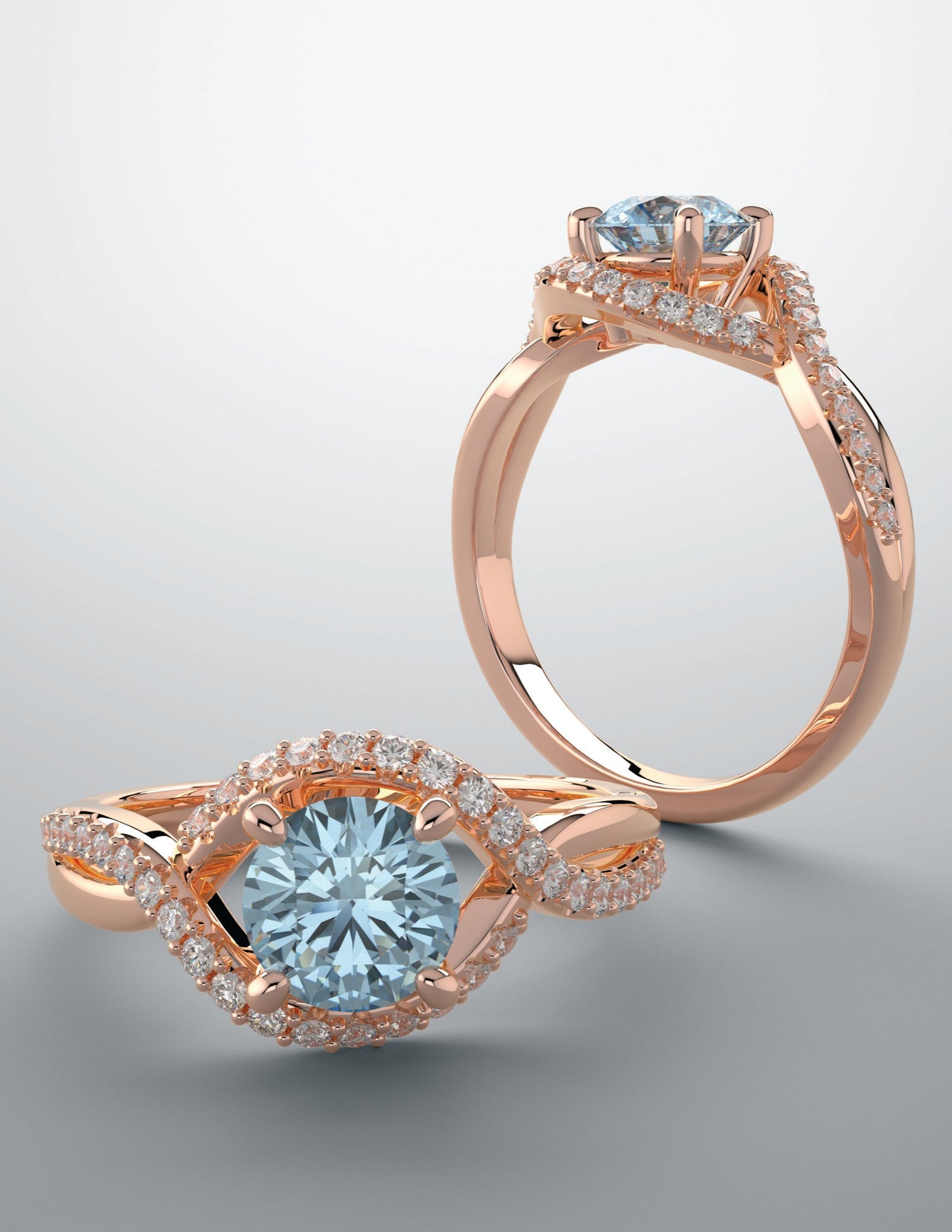 Color gem ring with blue zircon & rose gold