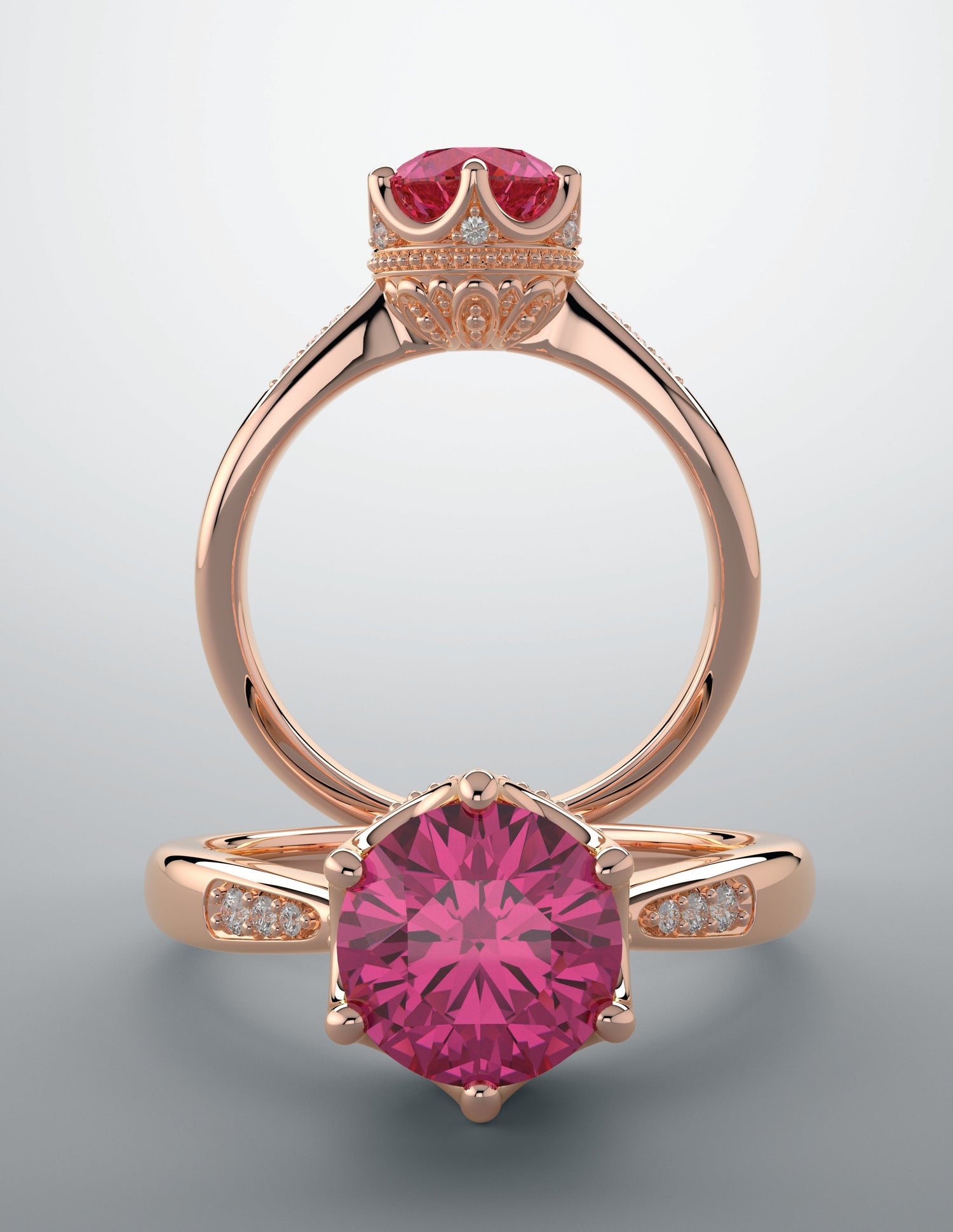 Color gem ring with imitation ruby & lab grown diamonds