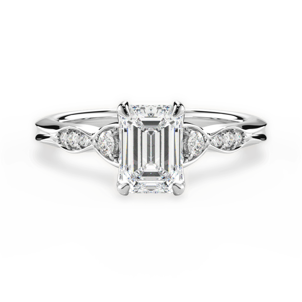 Cassie Emerald Cut Lab Grown Diamond 18Kt White Gold Engagement Ring