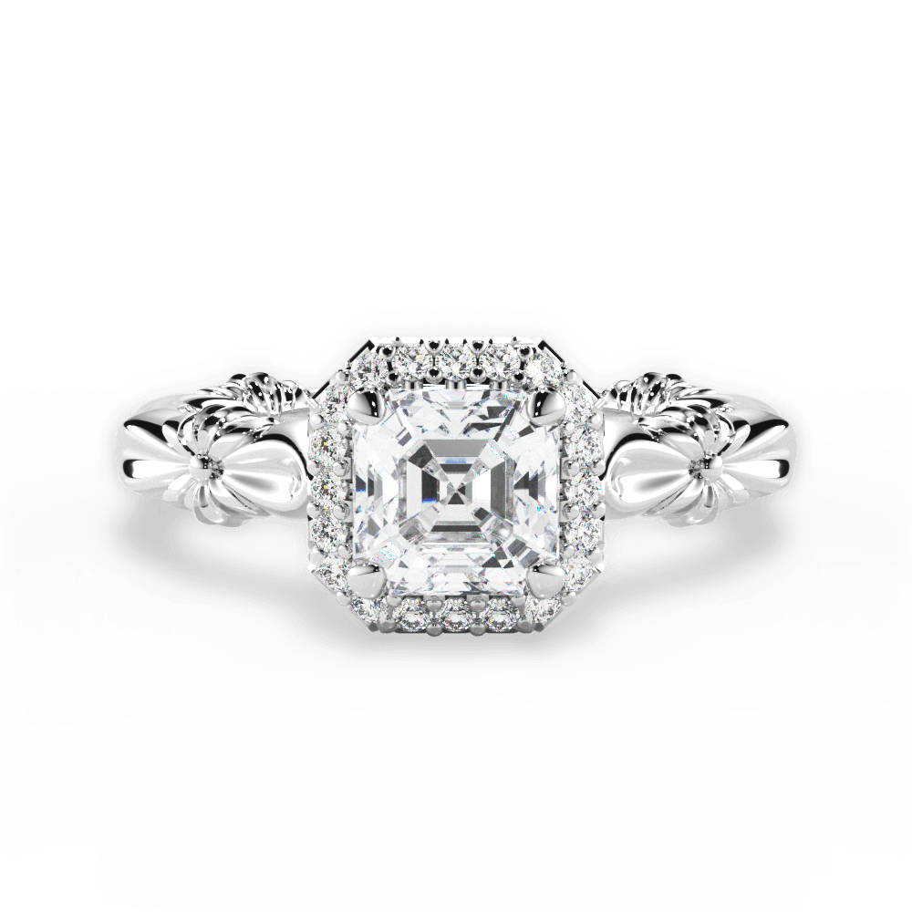 Erica Asscher Cut Lab Grown Diamond 14Kt White Gold Engagement Ring