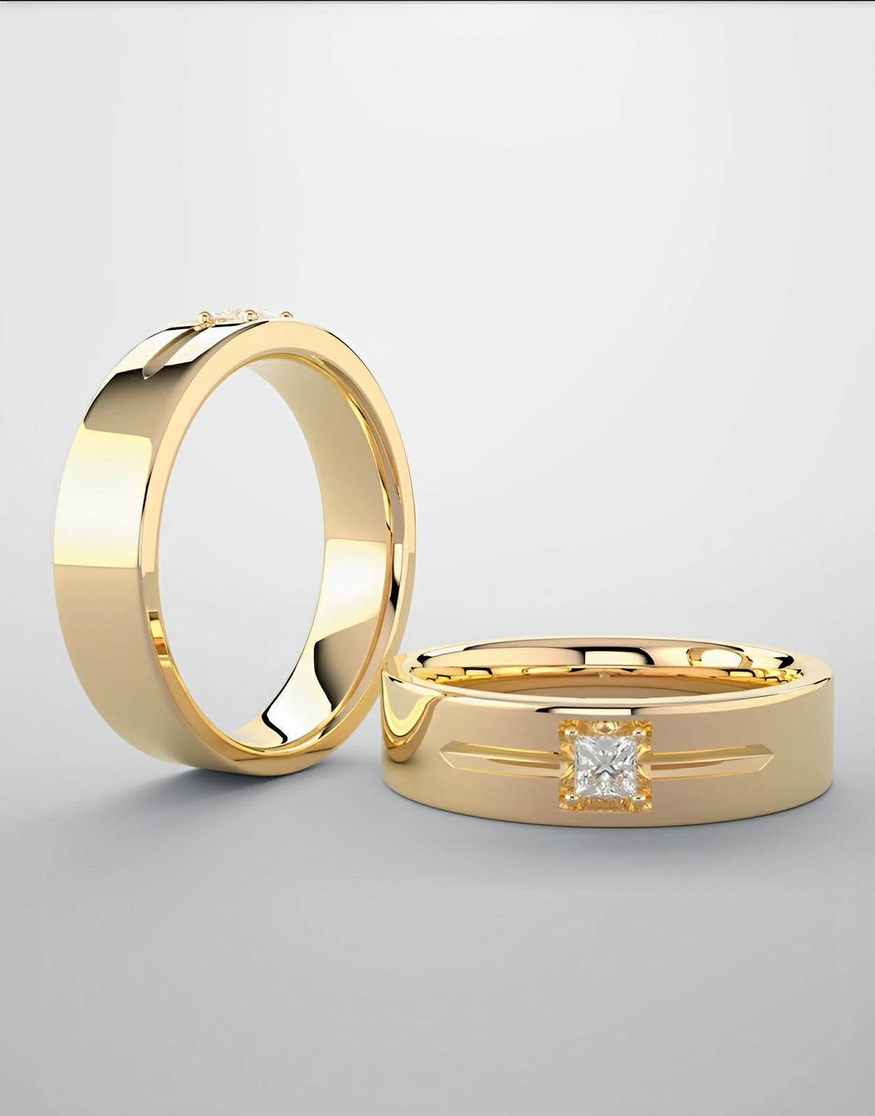 Wedding band ring yellow gold and natural diamond