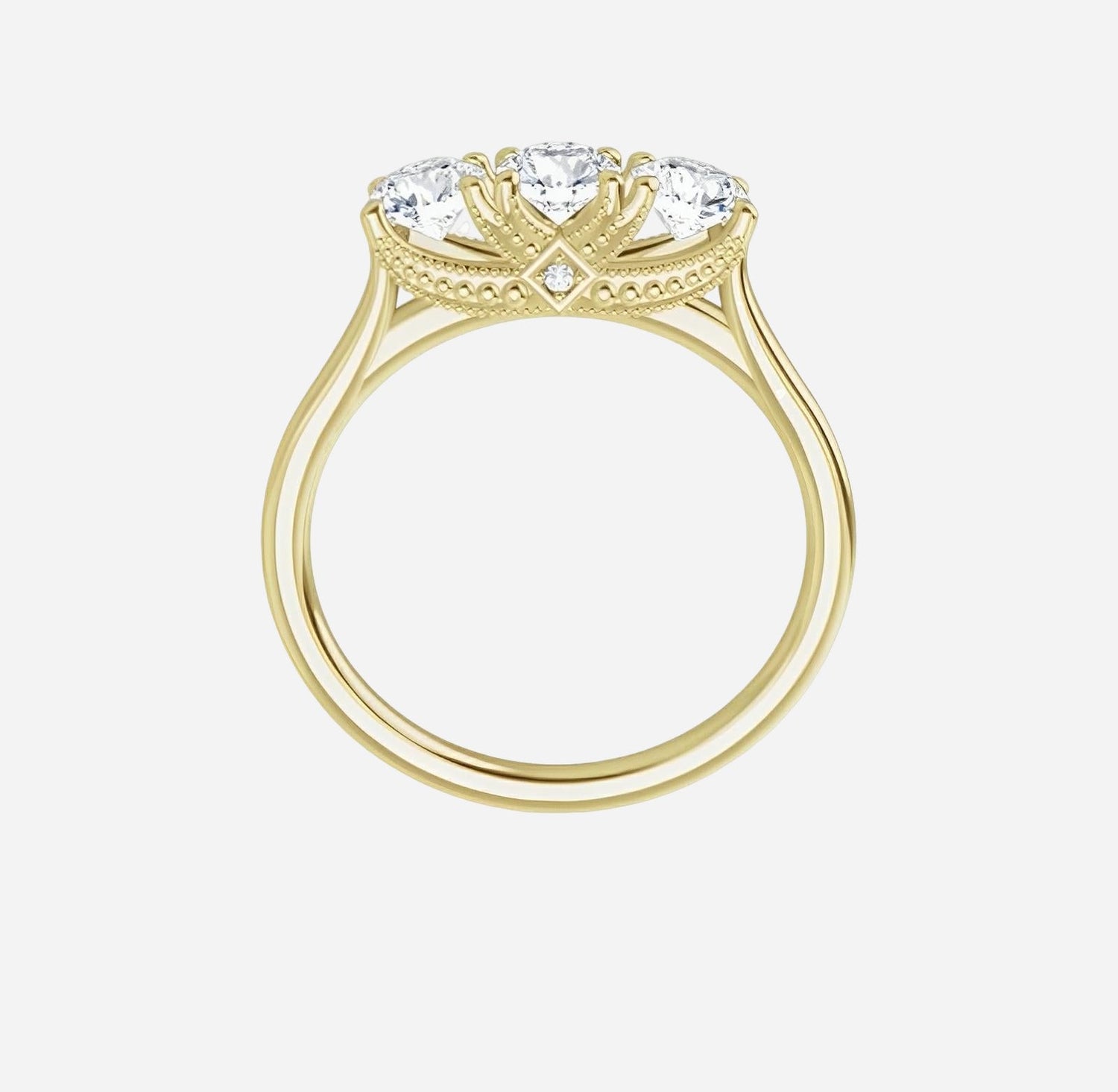Diamond band, 3 stone ring with white gold and lab diamonds