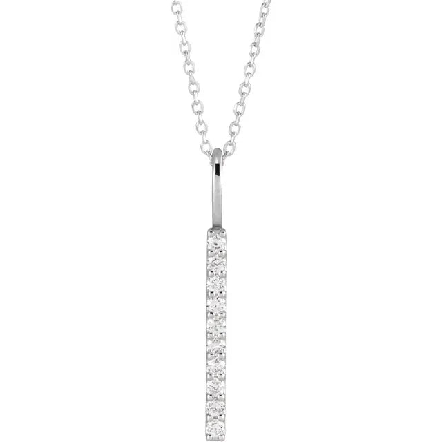 14K White 1/6 CTW Lab-Grown Diamond Vertical Bar 16-18" Necklace