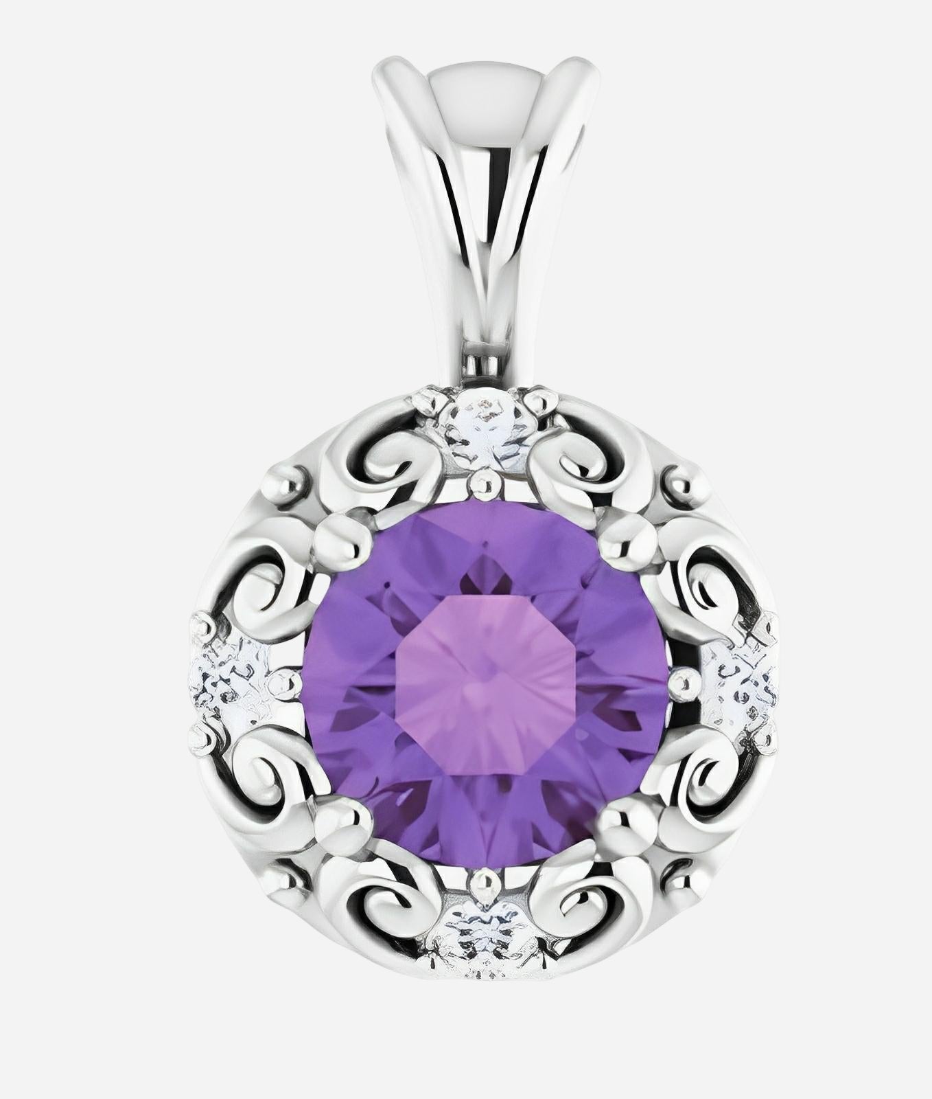 14kt yellow gold necklace with 6mm amethyst & 1/8ctw diamonds