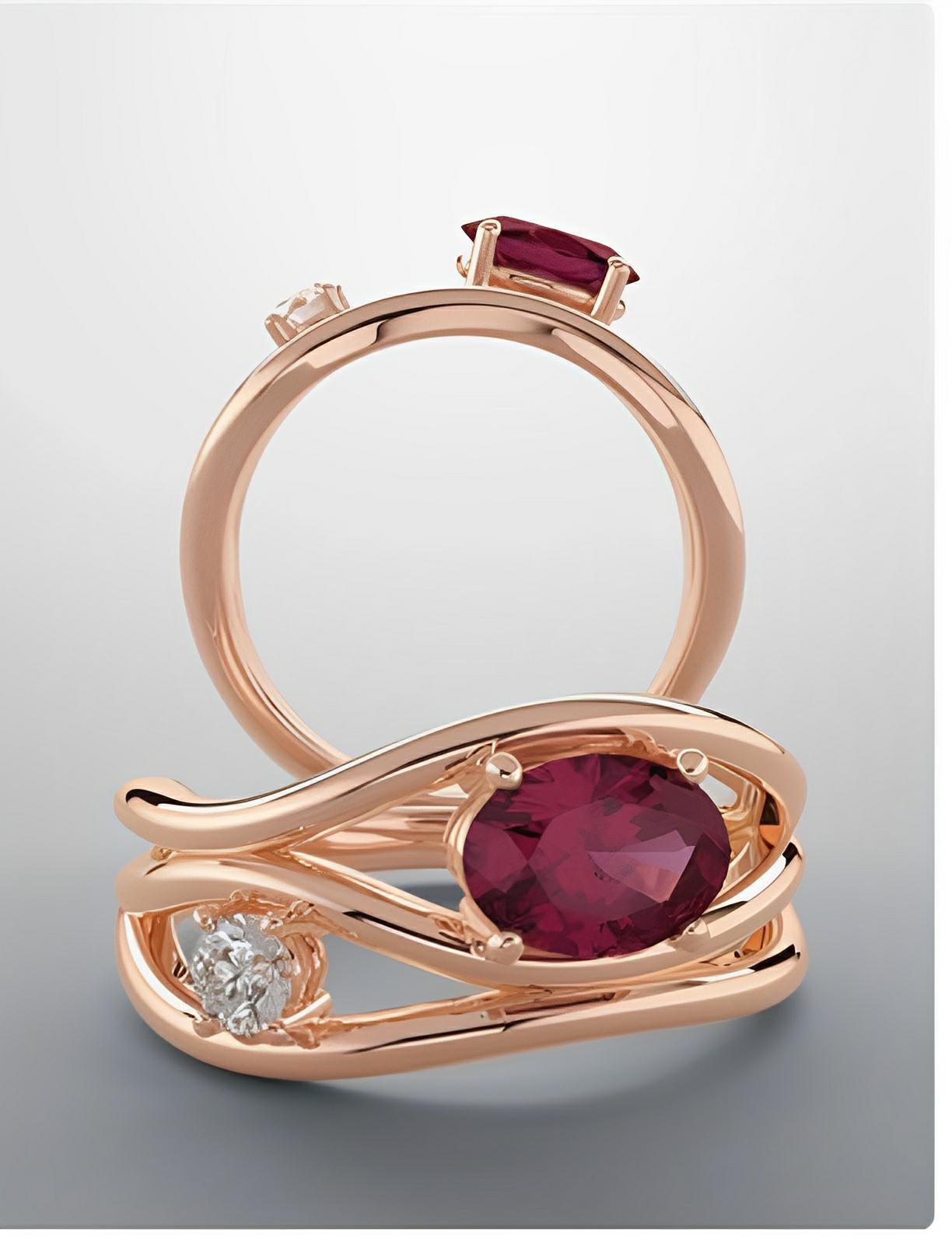 Color gem ring Chatham ruby with 1/10ct diamond