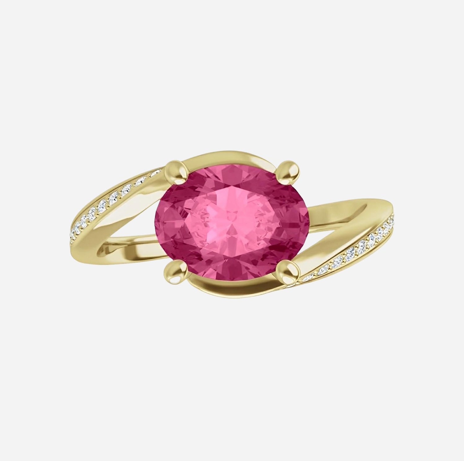 Color gem ring with natural pink tourmaline & diamond