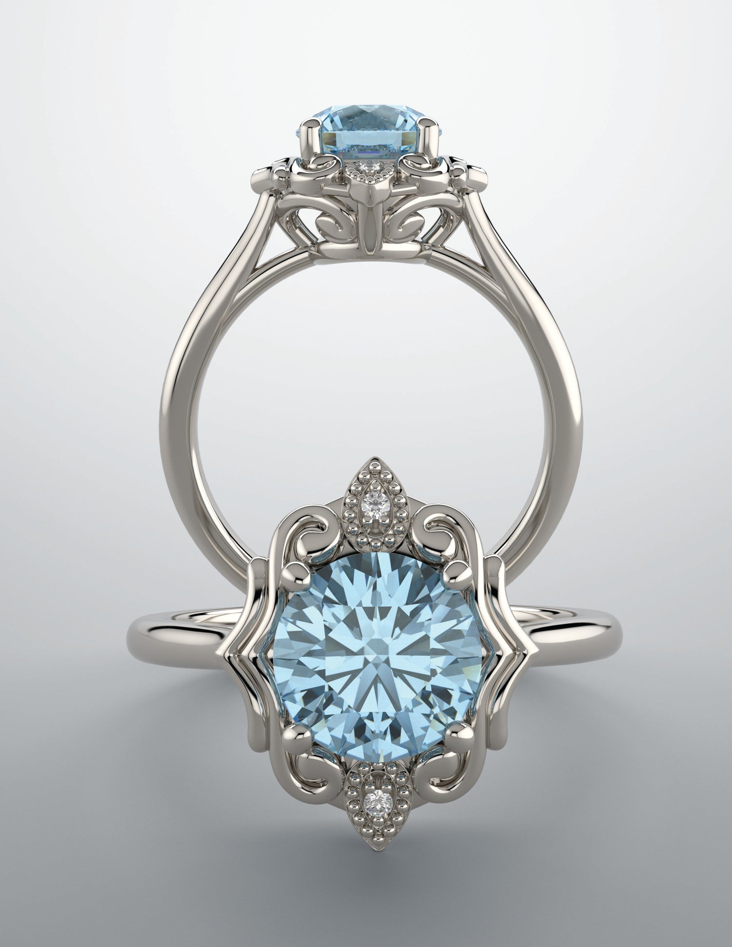 Aquamarine color gem ring with diamonds
