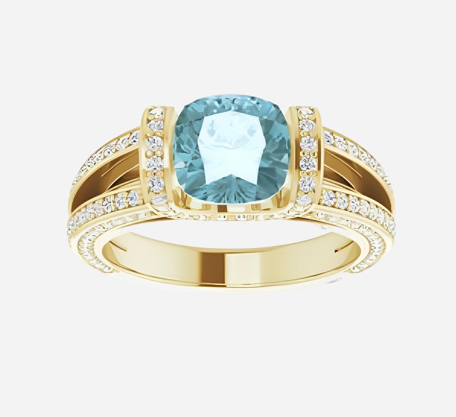 Color gem ring, white gold with blue topaz & diamonds