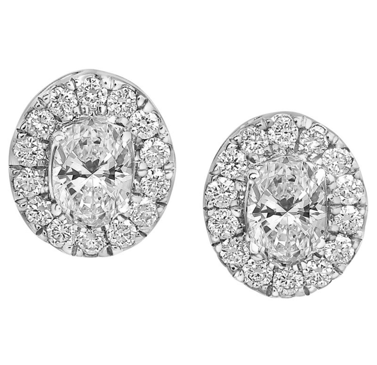 1 Ctw 14Kt White Gold Lab Grown Oval Halo Earring