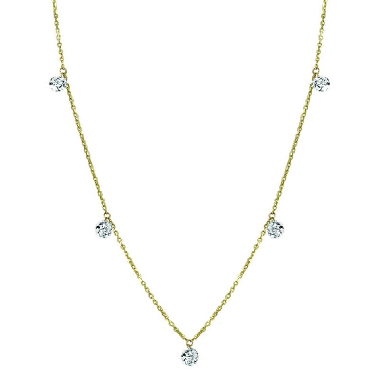 2.00 Ctw 14Kt Yellow Gold Round Drop Drill Necklace