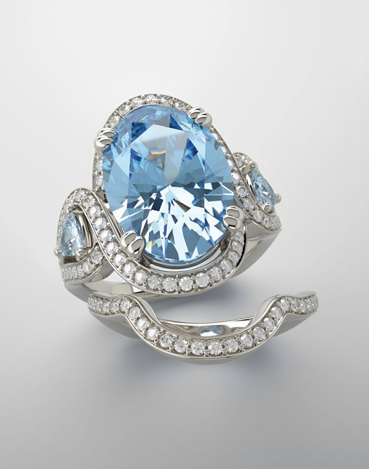 Blue topaz ring with 14kt white gold & 1 1/4ctw natural diamonds