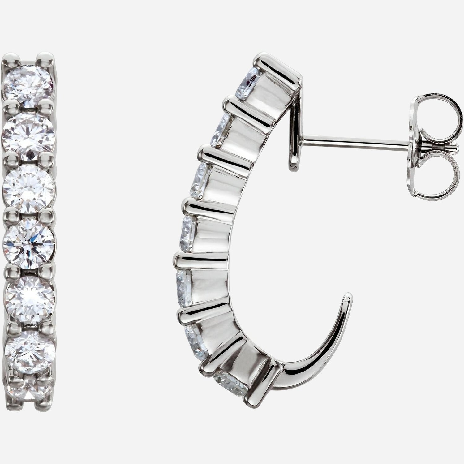 14K White 1 1/4 CTW Natural Diamond J-Hoop Earrings