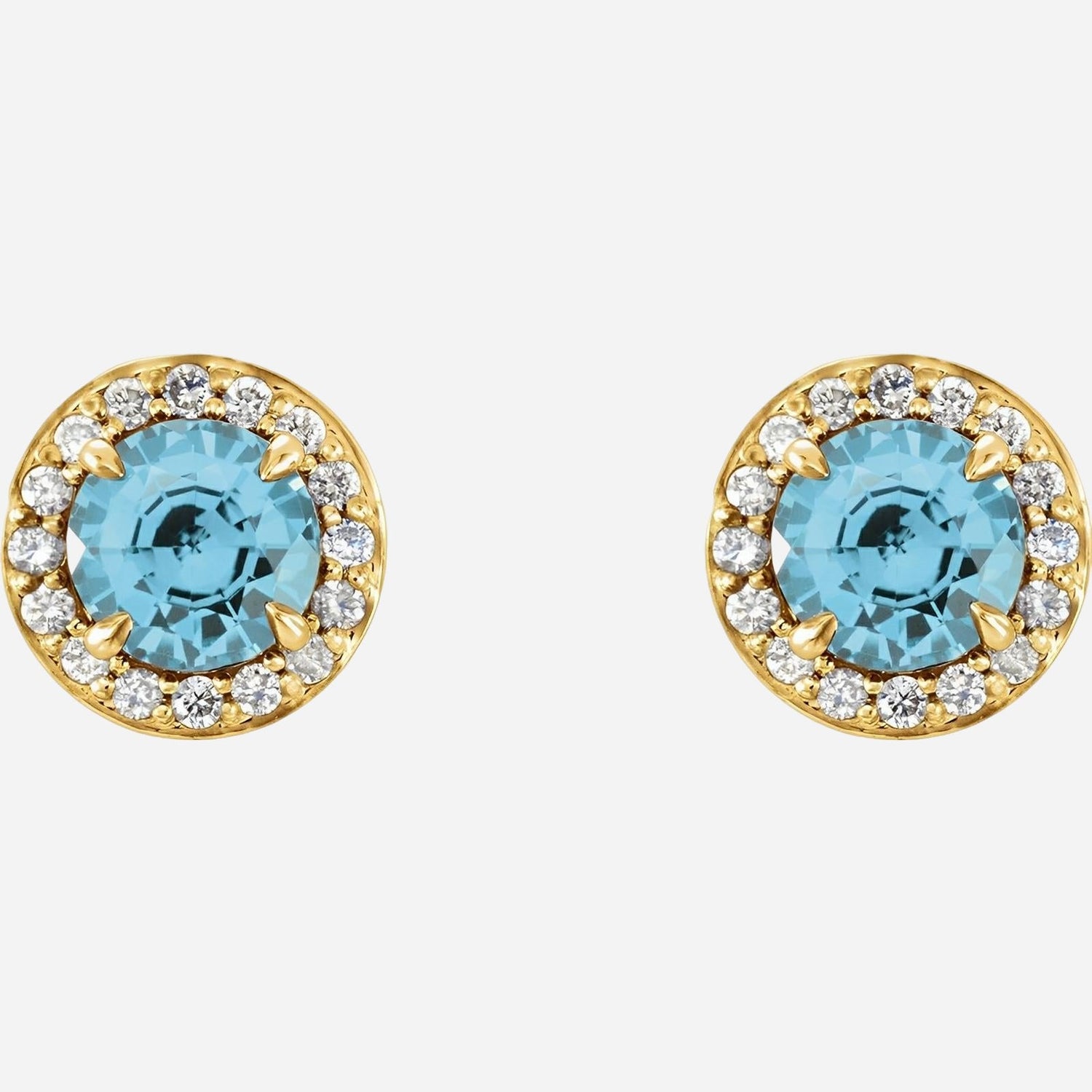 14K Yellow 4 mm Natural Blue Zircon & 1/10 CTW Natural Diamond Earrings