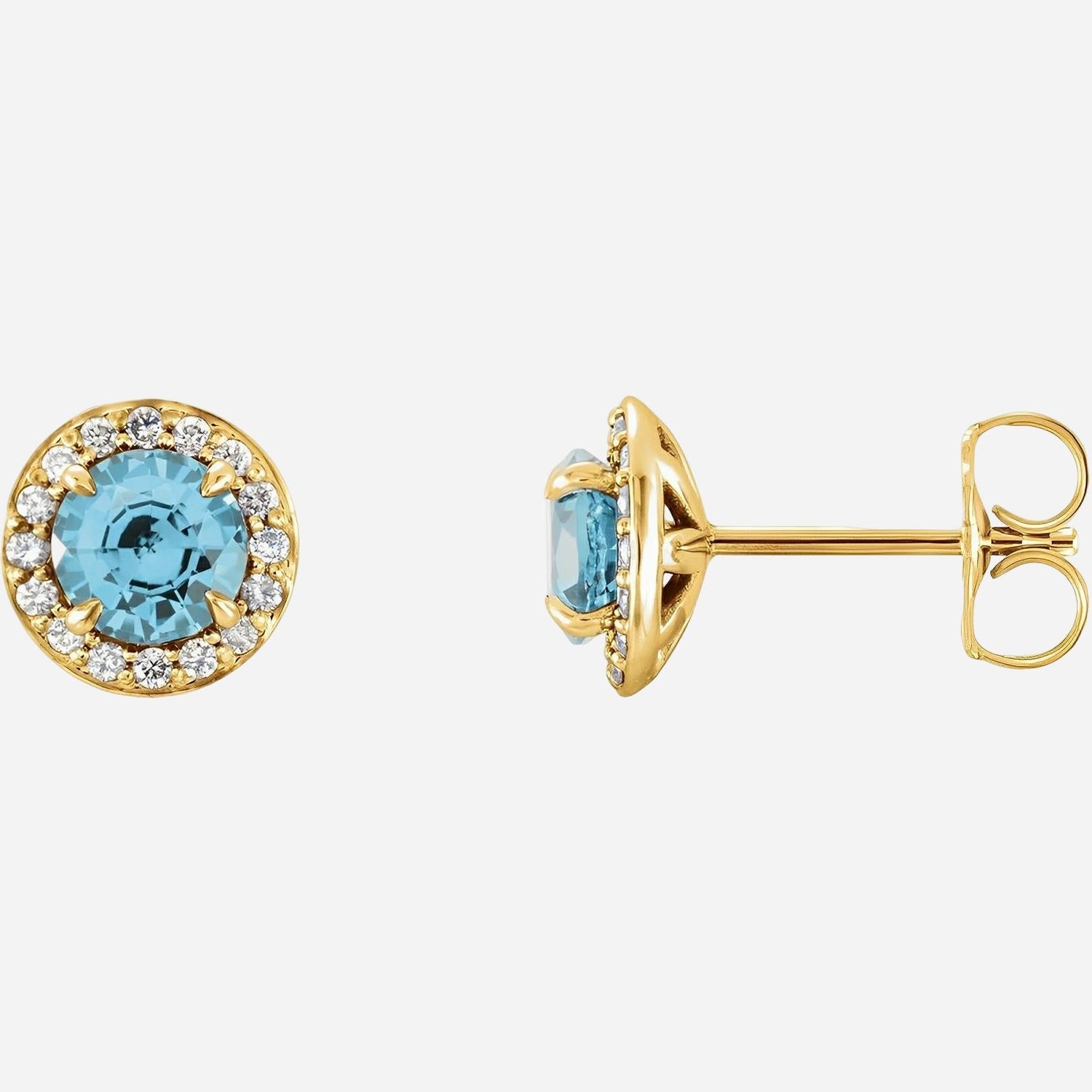 14K Yellow 4 mm Natural Blue Zircon & 1/10 CTW Natural Diamond Earrings