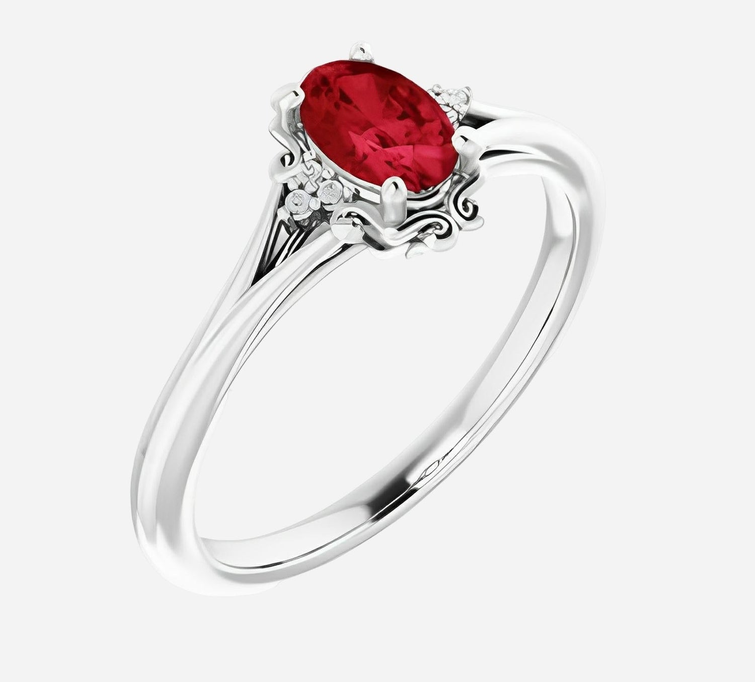 Color gem ring with imitation red ruby & 6 grown diamond