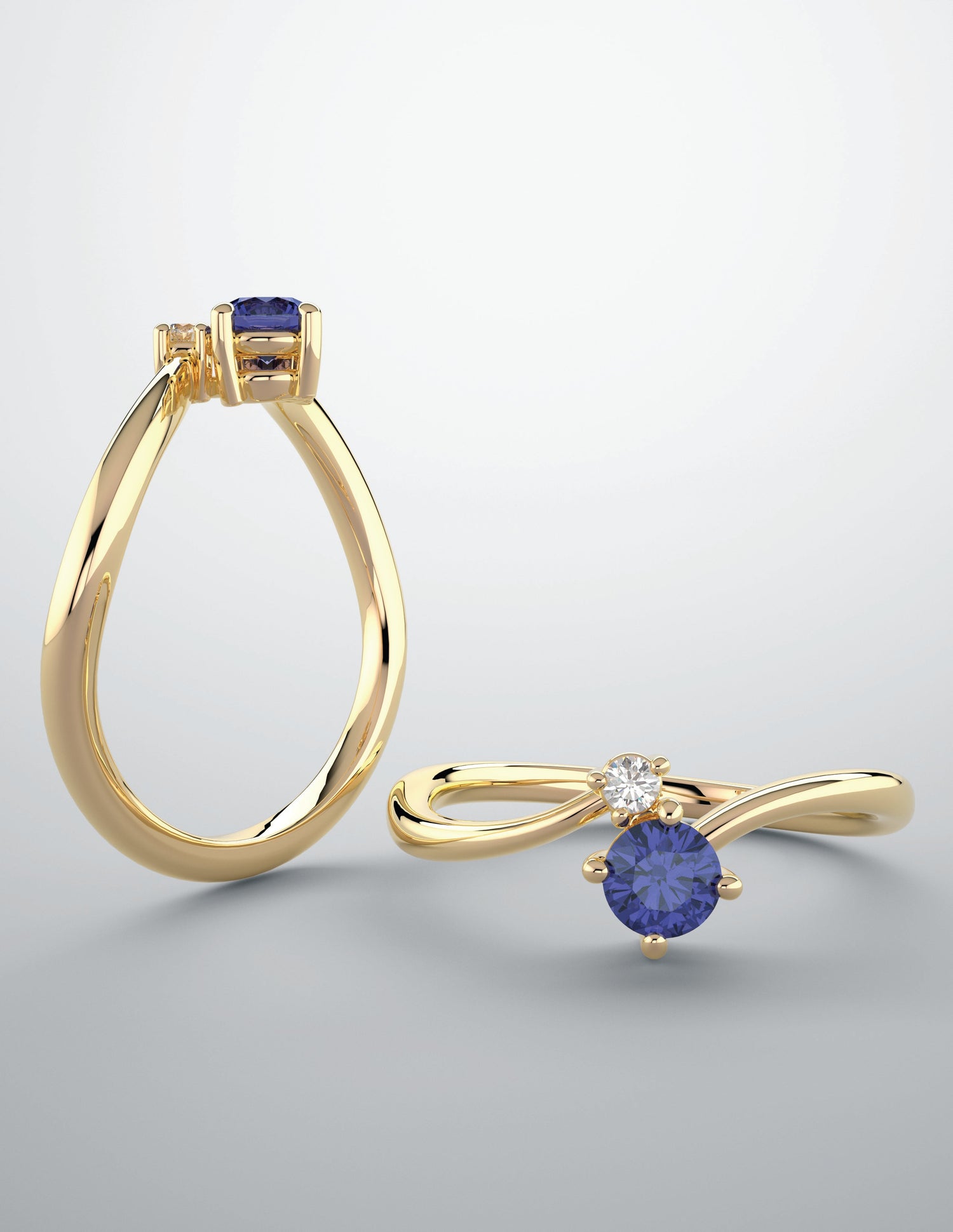 Blue sapphire color gem ring with lab grown diamond