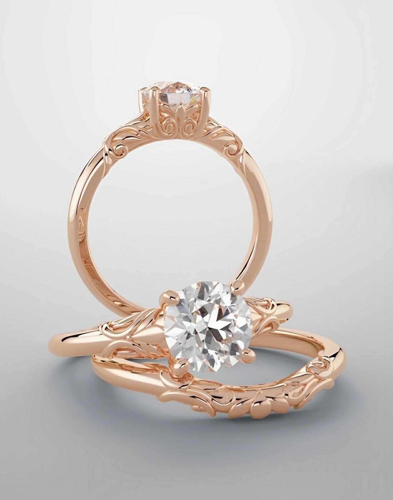 Bridal set in rose gold and moissanite