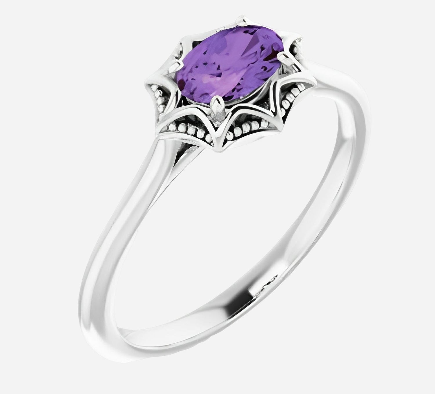 Purple amethyst color gem ring with rose gold