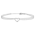 14k White Gold Double Strand Chain Twisted Heart Anklet with 1 inch Extender, view 3 - 9-10 in