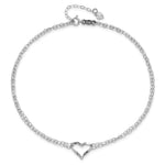 14k White Gold Double Strand Chain Twisted Heart Anklet with 1 inch Extender, view 4 - 10-11 in