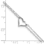 14k White Gold Double Strand Chain Twisted Heart Anklet with 1 inch Extender, shown with a ruler for scale - 9-10 in
