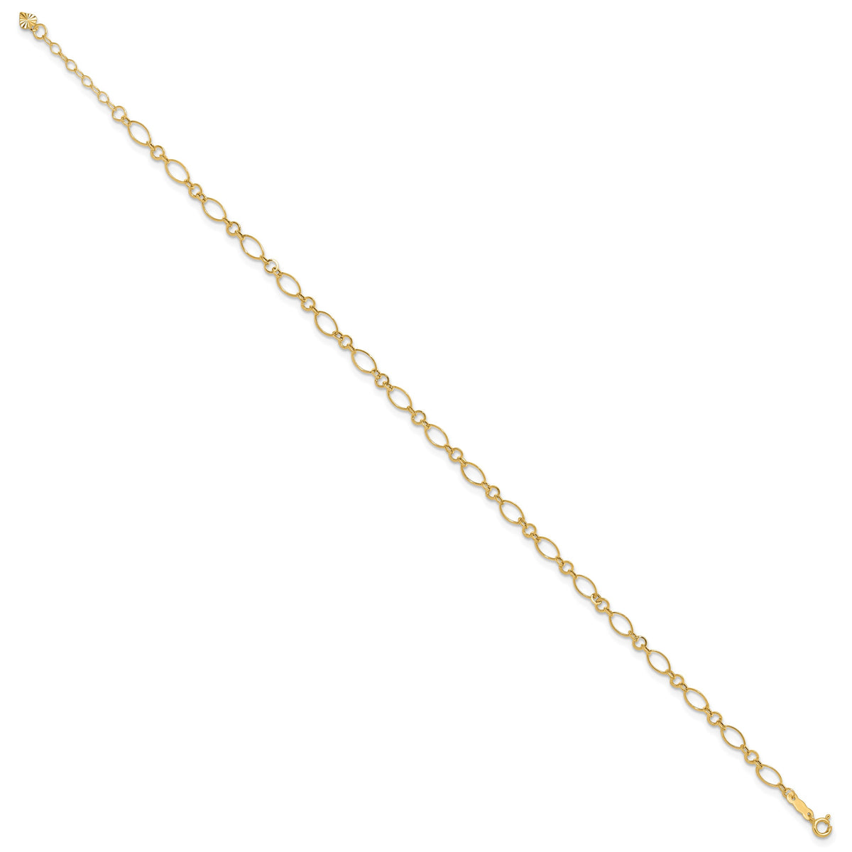Gold Fancy Link Anklet with 1 inch extensions - 14k Yellow Gold